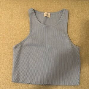 Aritzia Wilfred Free Blue Ribbed Sleeveless Crop Tank Top